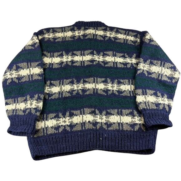 Vintage Cardigan Multi Color Men Chunky 100% Wool Button Front Winter Sweater - Picture 2 of 9